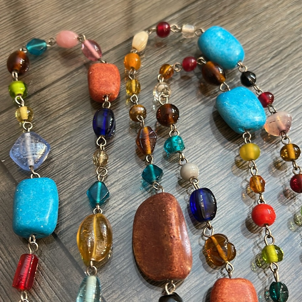 Multi Colored Glass and Dyed Stone Beaded Necklace and Earring Set - Picture 4 of 15